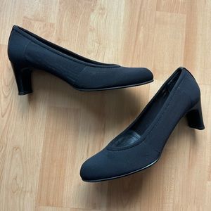 Black mesh designer Stuart Weitzman comfy and classy high heel shoe